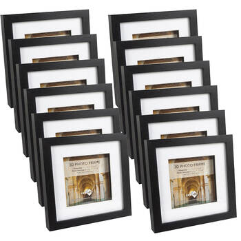 12PK Unigift 3D Wooden/Glass Picture Photo Frame 15x15cm/10x10cm Black