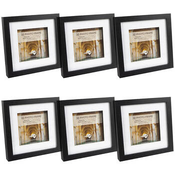 6PK Unigift 3D Wooden/Glass Picture Photo Frame 15x15cm/10x10cm Black