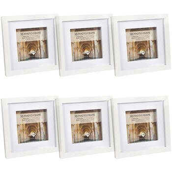 6PK Unigift 3D Wooden/Glass Picture Photo Frame 15x15cm/10x10cm White