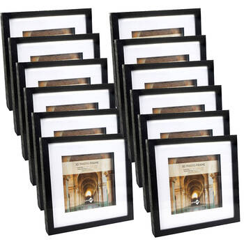 12PK Unigift 3D Wooden/Glass Picture Photo Frame 22x22cm/15x15cm Black