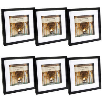6PK Unigift 3D Wooden/Glass Picture Photo Frame 22x22cm/15x15cm Black