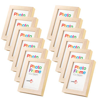 12PK Unigift Wooden/Glass Home Decor Picture Photo Frame 10x15cm Natural
