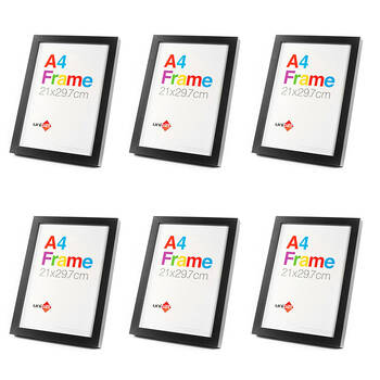 6PK Unigift Wooden/Glass Poster Picture Photo Frame A4 21x29.7cm Black