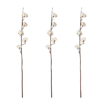 3PK E Style Artificial 90cm Plastic Cotton Stem - White/Brown