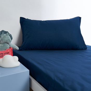 Minikins Junior King Single Bed Fitted Sheet Set 180TC 100% Cotton Storm Navy