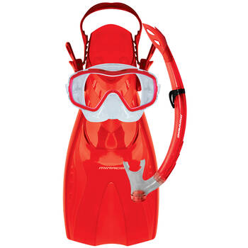 4pc Mirage Shrimp Junior Snorkelling Mask/Snorkel/Fins Set S/M Red