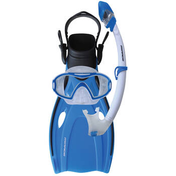 Mirage Horizon Dry Silicone Junior Snorkelling Mask/Snorkel/Fins Set S/M Blue
