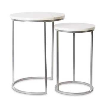 2pc E Style Zander Metal/Marble Side Table Set Round - White/Silver
