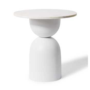 E Style Jax 51cm Marble/Iron Side Table Round - White