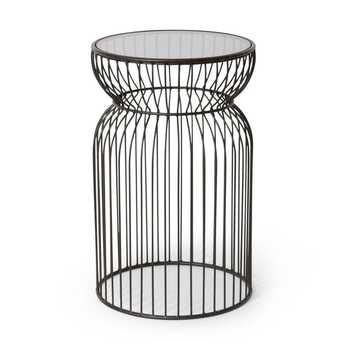 E Style Huxley 61cm Metal/Glass Tall Side Table Round - Black
