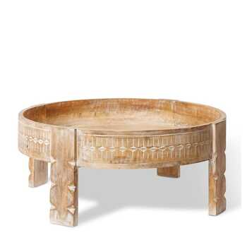 E Style Yesha 76cm Wood Coffee Table Round - Natural/White