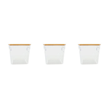 3PK Home Expression Clear Storage Basket w/ Bamboo Lid 15x15cm