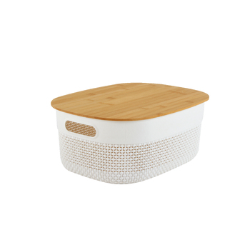 Home Expression 38x29cm Oval Plastic Basket w/ Lid Organiser - White 