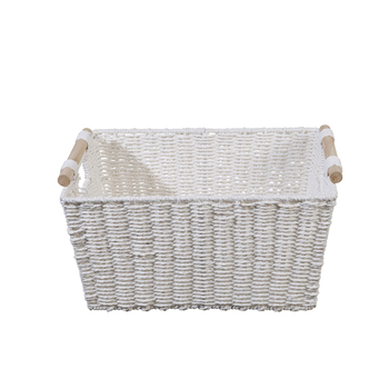 Maine & Crawford Cercy 42cm Paper Rope Basket w/ Wood Handle - White
