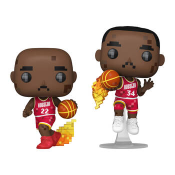 2pc NBA JAM Rockets Clyde Drexler & Hakeem Olajuwon 8-Bit Pop Vinyl 4in