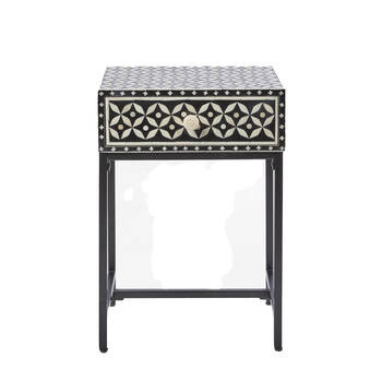 Belle Stella Bone Inlay Bedside Table w/ Drawer 45x65cm - Black