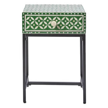Belle Stella Bone Inlay Bedside Table w/ Drawer 45x65cm - Green