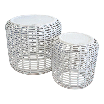 LVD 2pc Round 41/53cm Drum Table Home Decor Set - White Wash