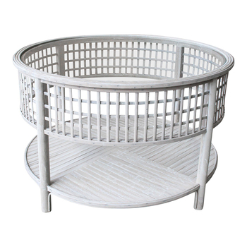 LVD Bahama 79.5cm Bamboo Coffee Table Round w/ Glass insert - Rustic Wash