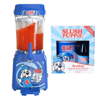 Slush Puppie 1L Slushie Making Machine & Cup w/Blue Raspberry Syrup Drink Set 