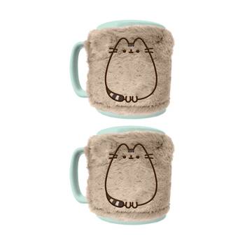 2PK Pusheen Cozy Fuzzy Ceramic Hot & Cold Drinking Mug Multicolour