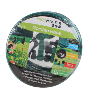 Yard Master 12m Garden Hose w/ 5-Head Spray Gun & Connectors