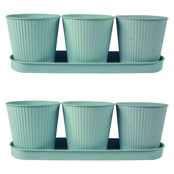 2PK Yard Master Maja Emboss 34cm 3 Plant Pot w/ Tray - White