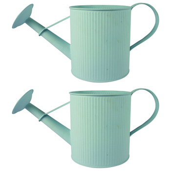 2x Yard Master Maja Emboss 16cm Metal Water Can Planter - White