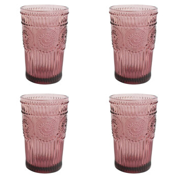 4PK LVD Tall 12.5cm Glass Tumbler Water Drinking Cup - Pink