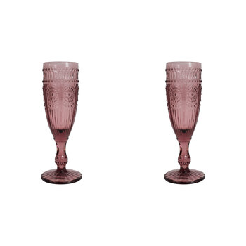 2PK LVD Stemmed 20cm Champagne Flute Glass Drinking Cup - Pink