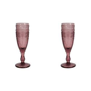 2PK LVD Stemmed 20cm Champagne Flute Glass Drinking Cup - Pink