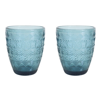 2PK LVD Hamptons Festive Royal 10cm Glass Tumbler Cup - Blue