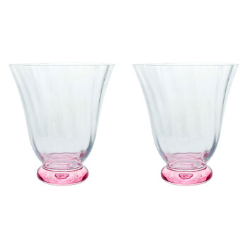 2PK LVD Clear 11cm Tulip Glass Drinking Water Tumbler Cup - Pretty In Pink