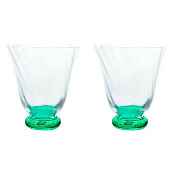 2PK LVD Clear Jade 11cm Tulip Glass Drinking Water Tumbler Cup - Green