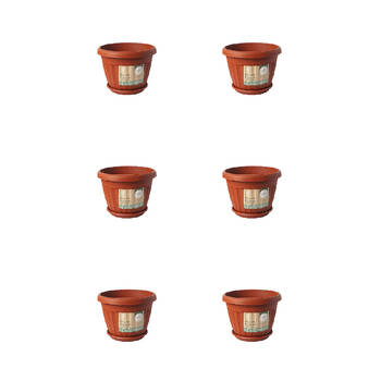 6PK Antheia Green Homewares 23cm Garden Pot w/ Saucer Assorted - Brown