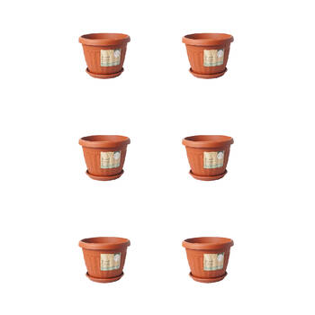 6PK Antheia Green Homewares 25.5cm Garden Pot w/ Saucer Assorted - Brown