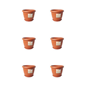 6PK Antheia Green Homewares 28cm Garden Pot w/ Saucer Assorted - Brown