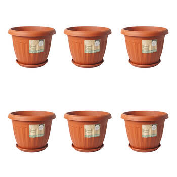 6PK Antheia Round Outdoor Garden Planter Pot w/ Saucer 31x23.5cm Assorted