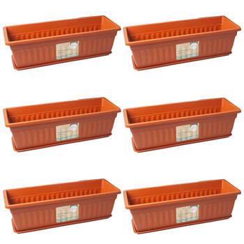 6PK Antheia Rectangular Outdoor Garden Planter Pot w/ Saucer 50x21cm Assorted