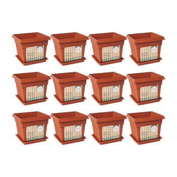 12PK Antheia Green Homewares 17x14cm Garden Pot w/ Saucer Assorted - Brown