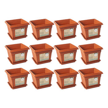 12PK Antheia Green Homewares 20x16cm Garden Pot w/ Saucer Assorted - Brown