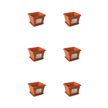 6PK Antheia Green Homewares 23x18cm Garden Pot w/ Saucer Assorted - Brown