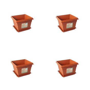 4PK Antheia Green Homewares 28x19cm Garden Pot w/ Saucer Assorted - Brown