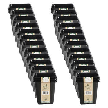 24x 6pc Antheia Plastic Square Garden Planter Pots Large Pack 11x11.5cm Black