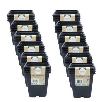 12x 4pc Antheia Large Square Soft Seed Starter Pots Pack 9.5x9cm Black