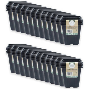 24x 4pc Antheia Large Square Soft Seed Starter Pots Pack 9.5x9cm Black