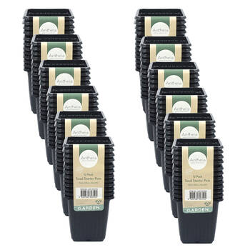 12x 12pc Antheia Small Square Soft Seed Starter Pots Pack 7.6x8cm Black