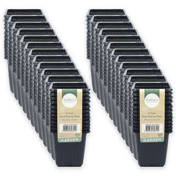 24x 12pc Antheia Small Square Soft Seed Starter Pots Pack 7.6x8cm Black