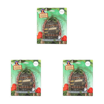 3PK Antheia Green Homewares Resin Fairy Garden Door Welcome Brown 19cm