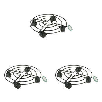 3PK Antheia Iron Garden Plant Pot Stand Trolley 30cm - Black